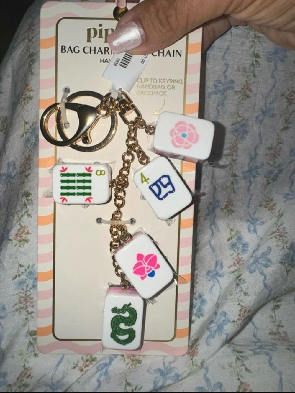 Piper Gold-Tone Mahjong Tile Key & Card Holder Charm - Pink, Green, Blue & White